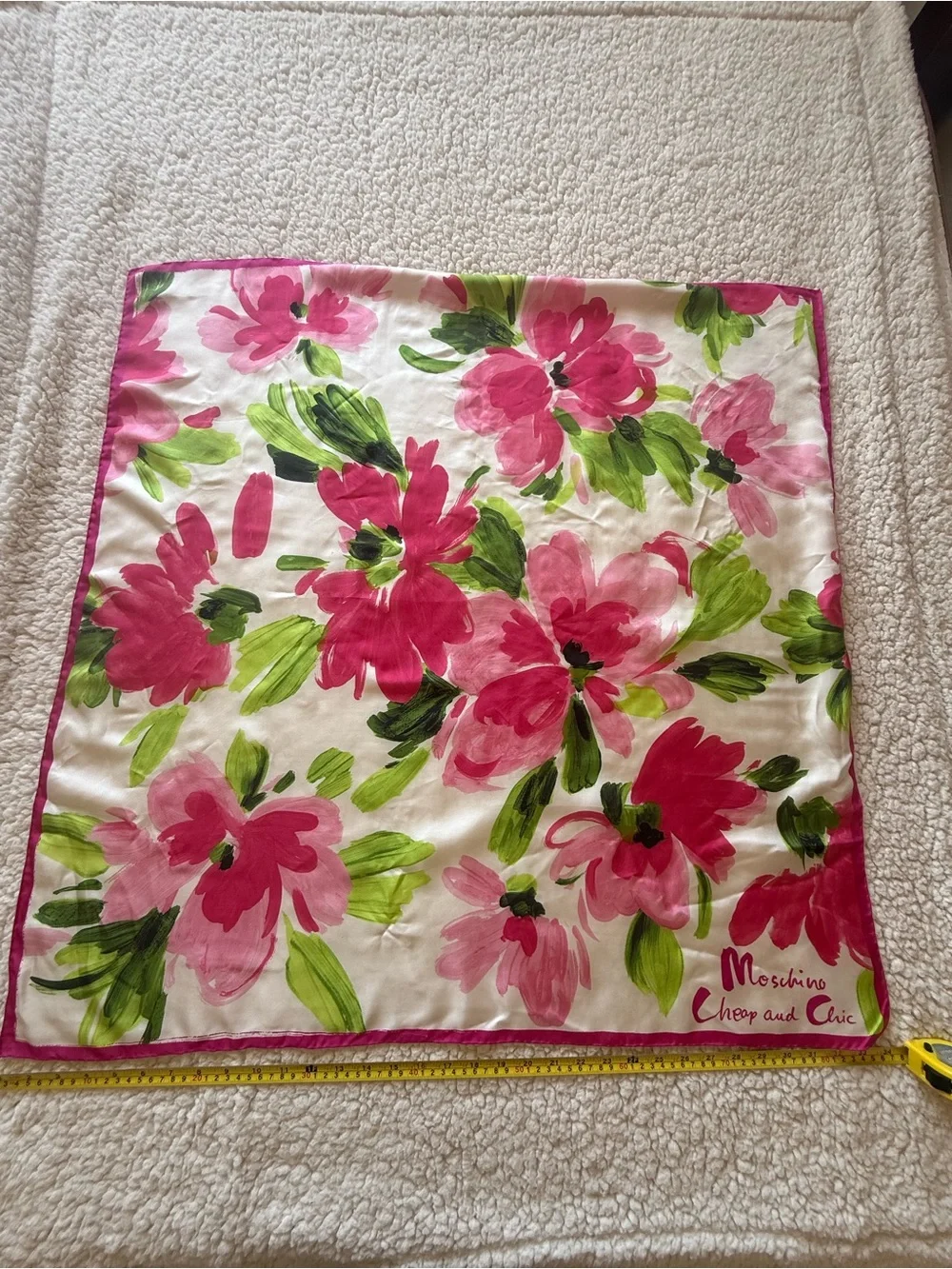 Moschino Pink and Green Floral Silk Scarf 34”